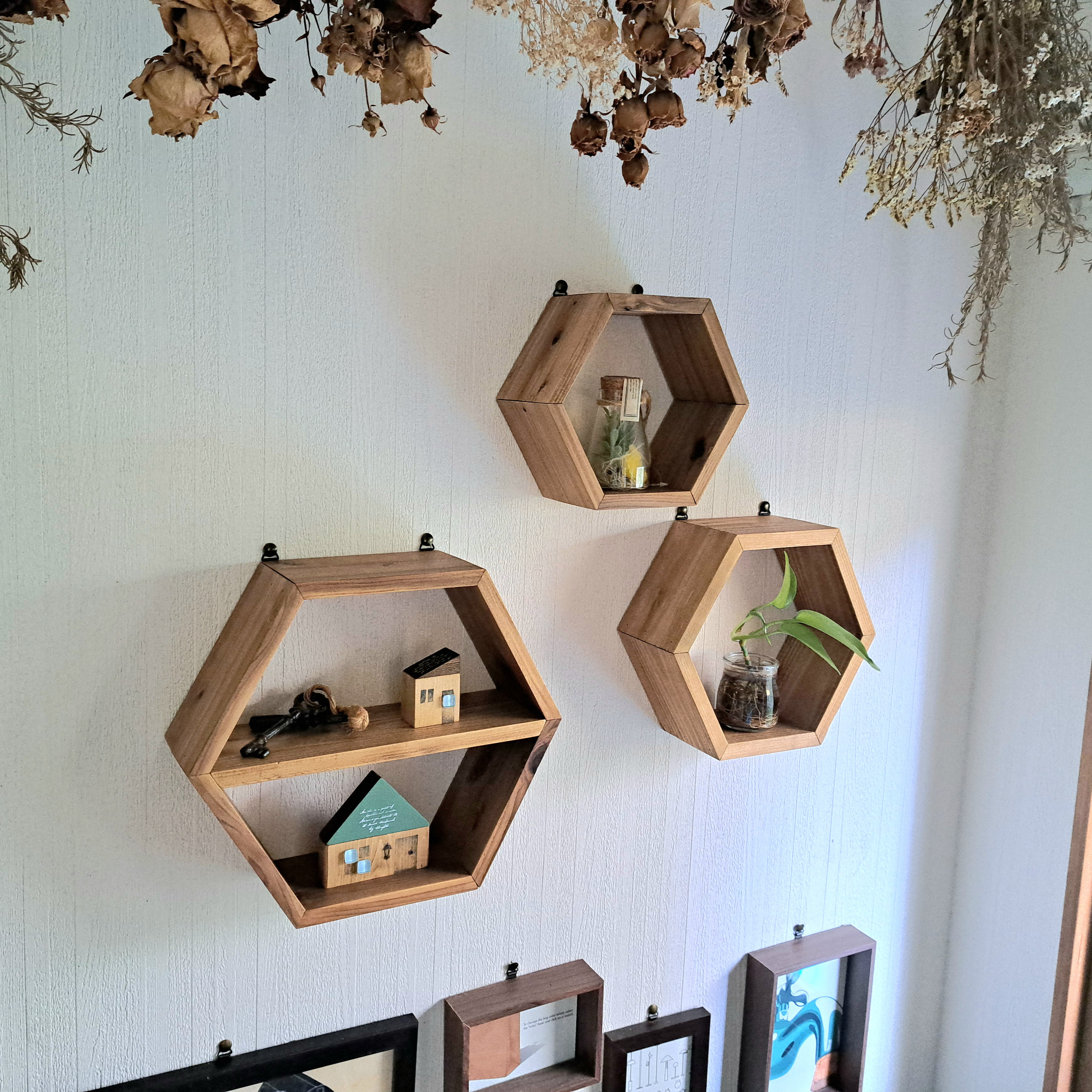 ちょうどいい箱／六角形ウォールシェルフ 3個セット（大サイズは可動棚付き）受注生産
