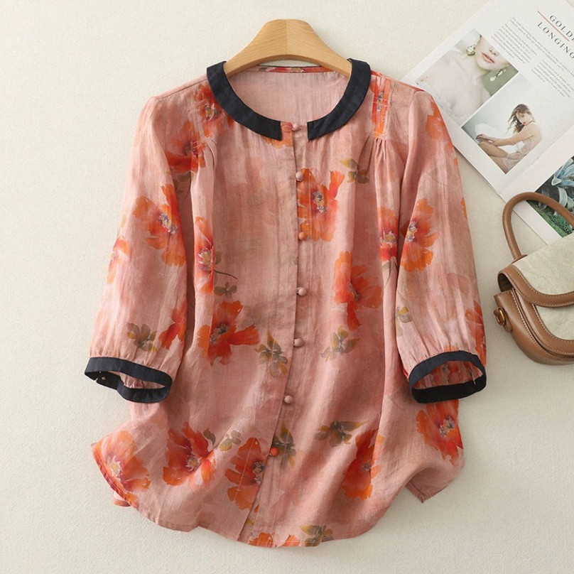 夏、綿麻シャツ、コットンリネンシャツ、シャツ、トップス、受注生産