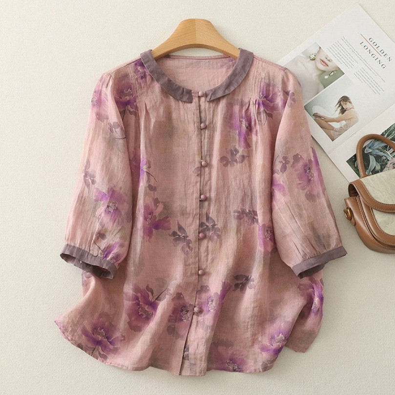 夏、綿麻シャツ、コットンリネンシャツ、シャツ、トップス、受注生産