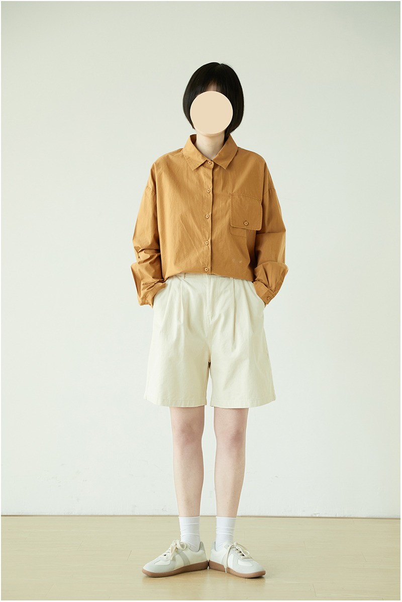 レディース 綿シャツ 長袖 ショート丈 デザイン ゆったりトップス