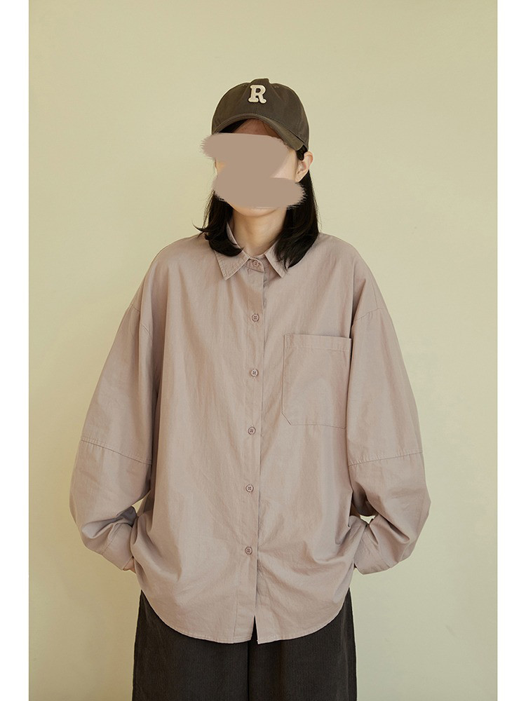 レディース 綿シャツ 長袖 ワンポケット 無地 カーディガン風トップス