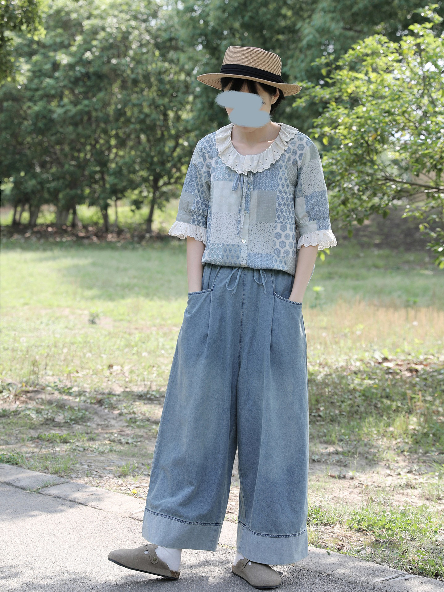 レディース デニムパンツ ハイウエスト ストレート ヴィンテージカラー ワイドシルエット