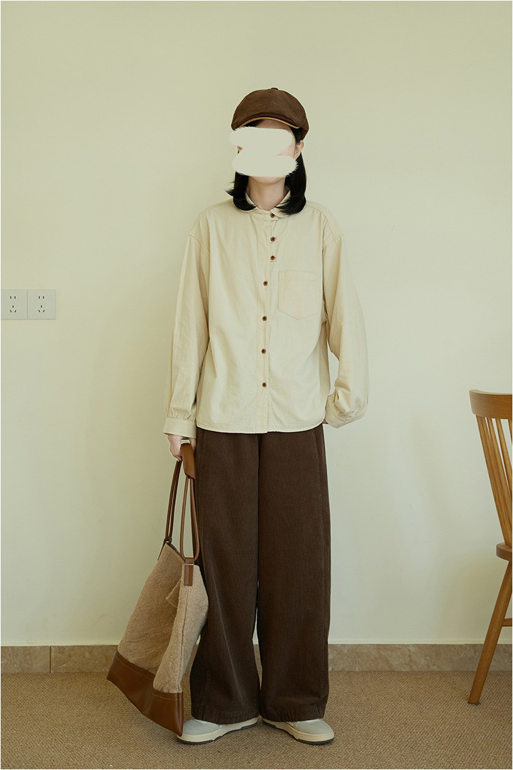 レディース 綿シャツ 長袖 テーラードカラー ボタン付き トップス