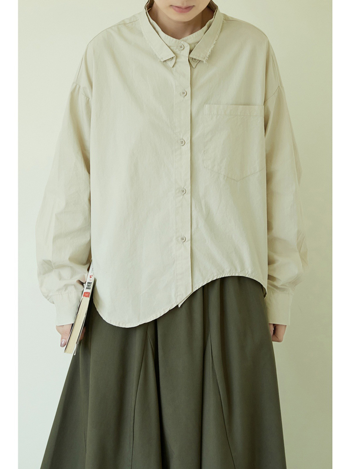 レディース 綿シャツ 長袖 アシンメトリーデザイン 春トップス