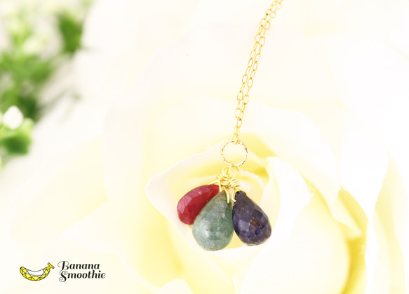 世界三大宝石集 宝石質 エメラルド サファイア ルビー ３つの豪華絢爛 ネックレス 14kgf 1枚目の画像