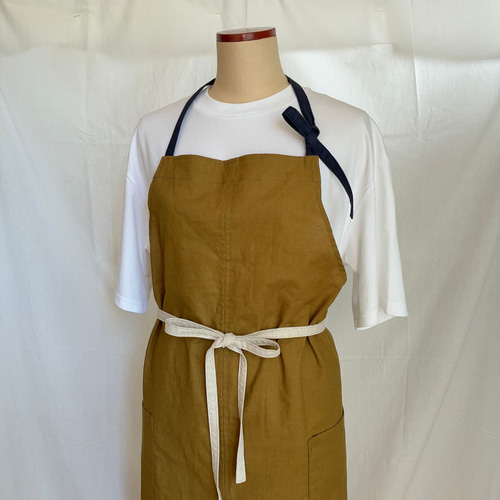 大人のおしゃれなカフェ風エプロン／ 料理や家事が楽しくなる♪ 綿麻