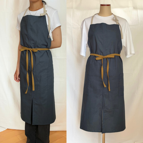 大人のおしゃれなカフェ風エプロン／ 料理や家事が楽しくなる♪ 綿麻