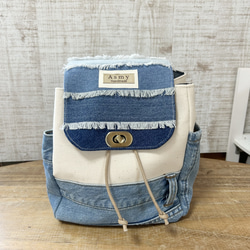 shoulder bag／ベージュデニムリメイク デニムリメイク サイドポケット付きバッグ 肩掛けタイプ