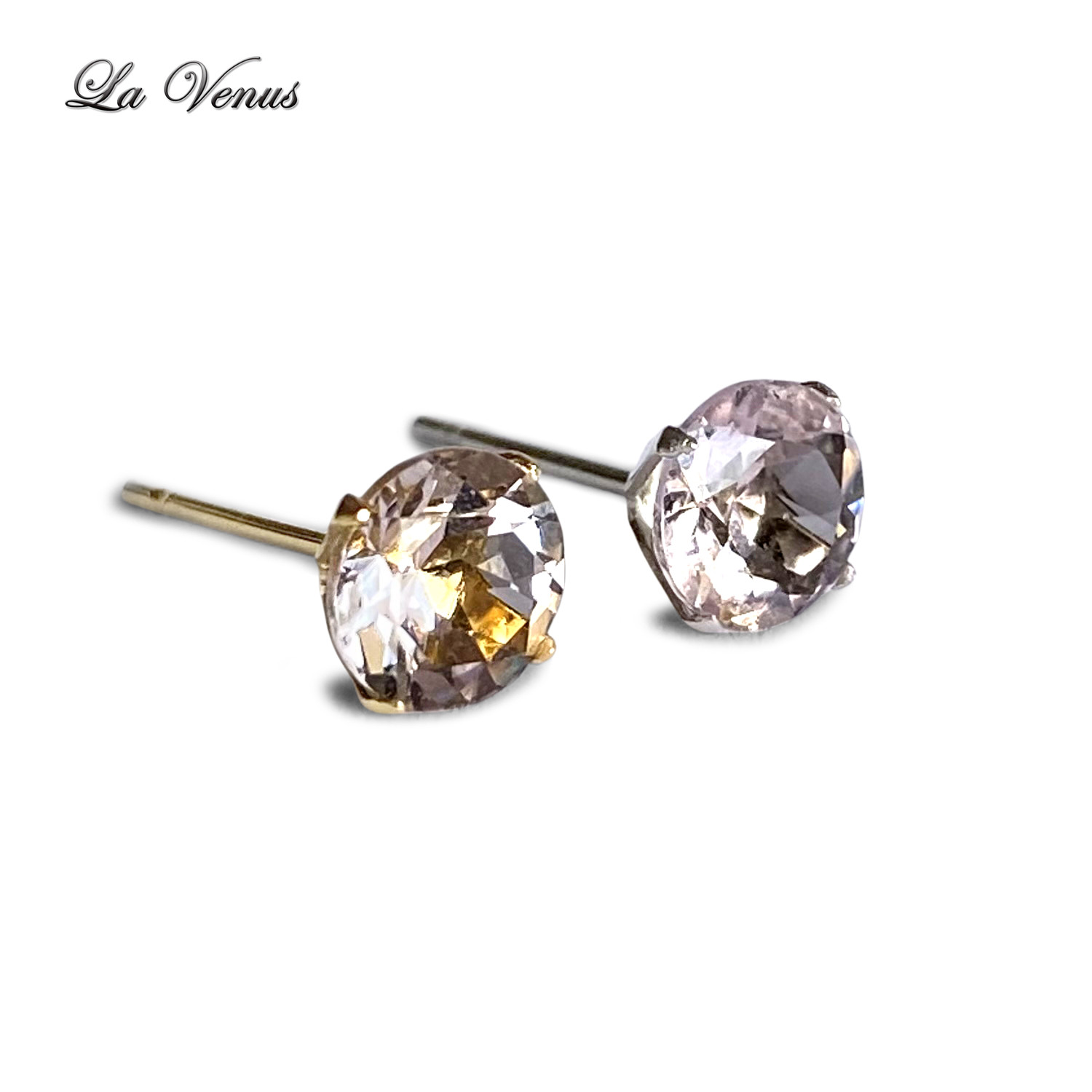 ✴︎つけっぱなしOK✴︎ 希少石 モルガナイト スタッドピアス 大粒 6mm 316 桜ピンク 4月誕生石 両耳用