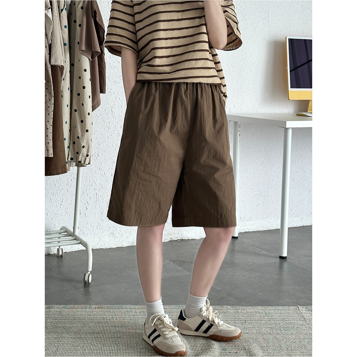 レディース 綿ショートパンツ 五分丈 ワーク風 ハイウエスト カジュアル 中パンツ