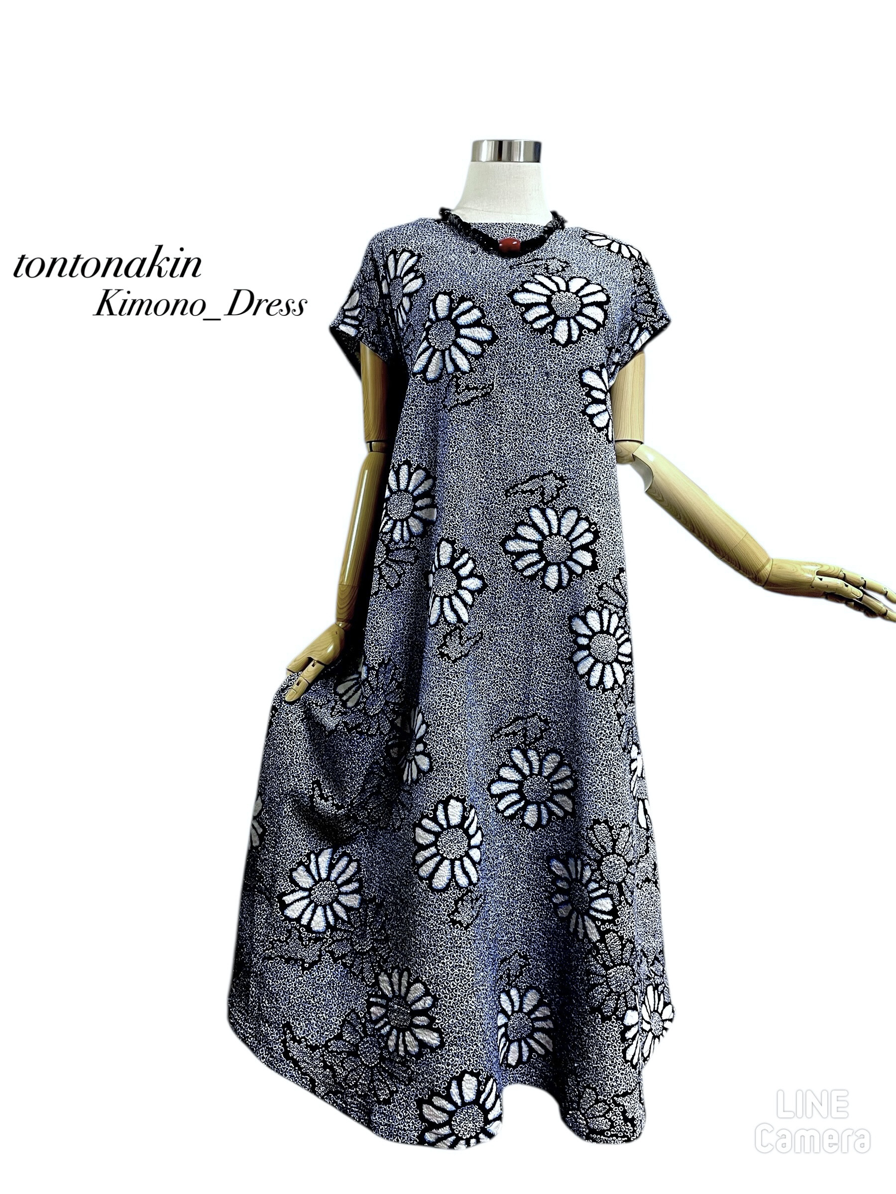 送料無料 夏‼︎ 綿 浴衣 リメイク ロング ワンピース 軽い ゆったり 涼しい 幅広クロスターバン ハンドメイド