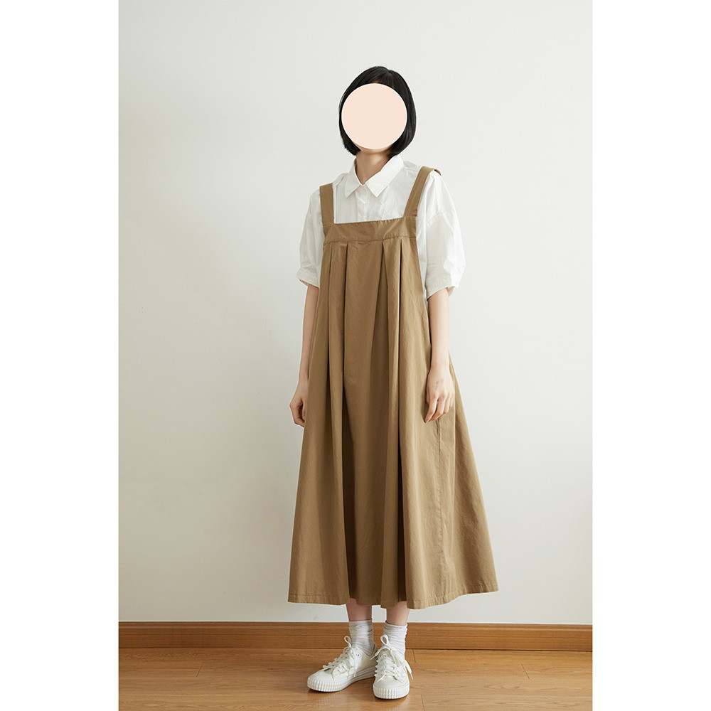 レディース 綿ワンピース ノースリーブ サロペット ゆったり ロング丈