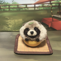 入ってます もふもふ柚子タヌキ 【羊毛フェルト人形】① 羊毛