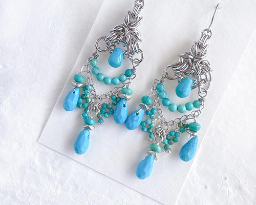 1082天然石ターコイズの素敵なイヤリング　シルバー 天然 ターコイズ ブルー ピアス・イヤリング シルバー 天然石 ピアス