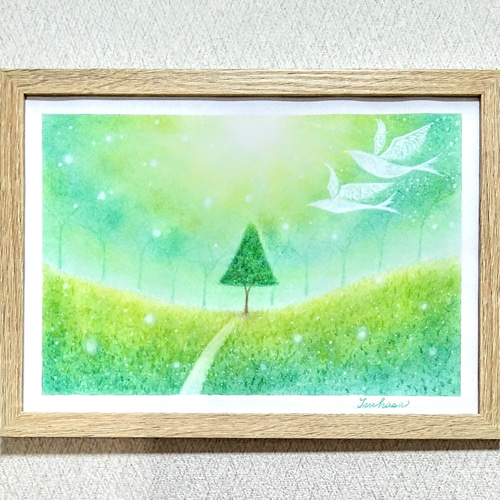 木漏れ日　オイルパステル原画　A4サイズ 木漏れ日 オイルパステル原画 A4サイズ 木漏れ日 オイルパステル