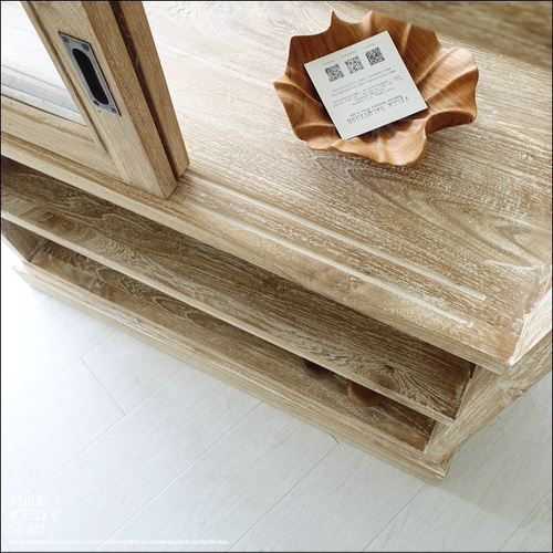 チーク無垢材 ショーケースカウンターQuese/90 ガラスケース 飾り棚