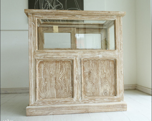 チーク総無垢 ショーケースカウンターQuese ガラスケース 飾り棚 店舗