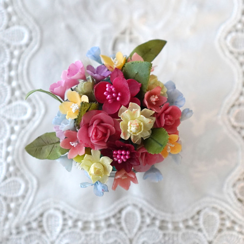 バラモチーフのポットアレンジ 】 クレイフラワー アレンジメント