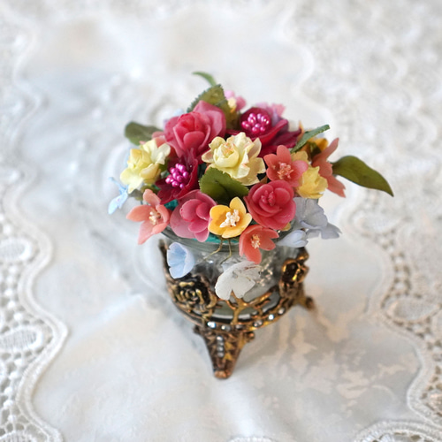 バラモチーフのポットアレンジ 】 クレイフラワー アレンジメント