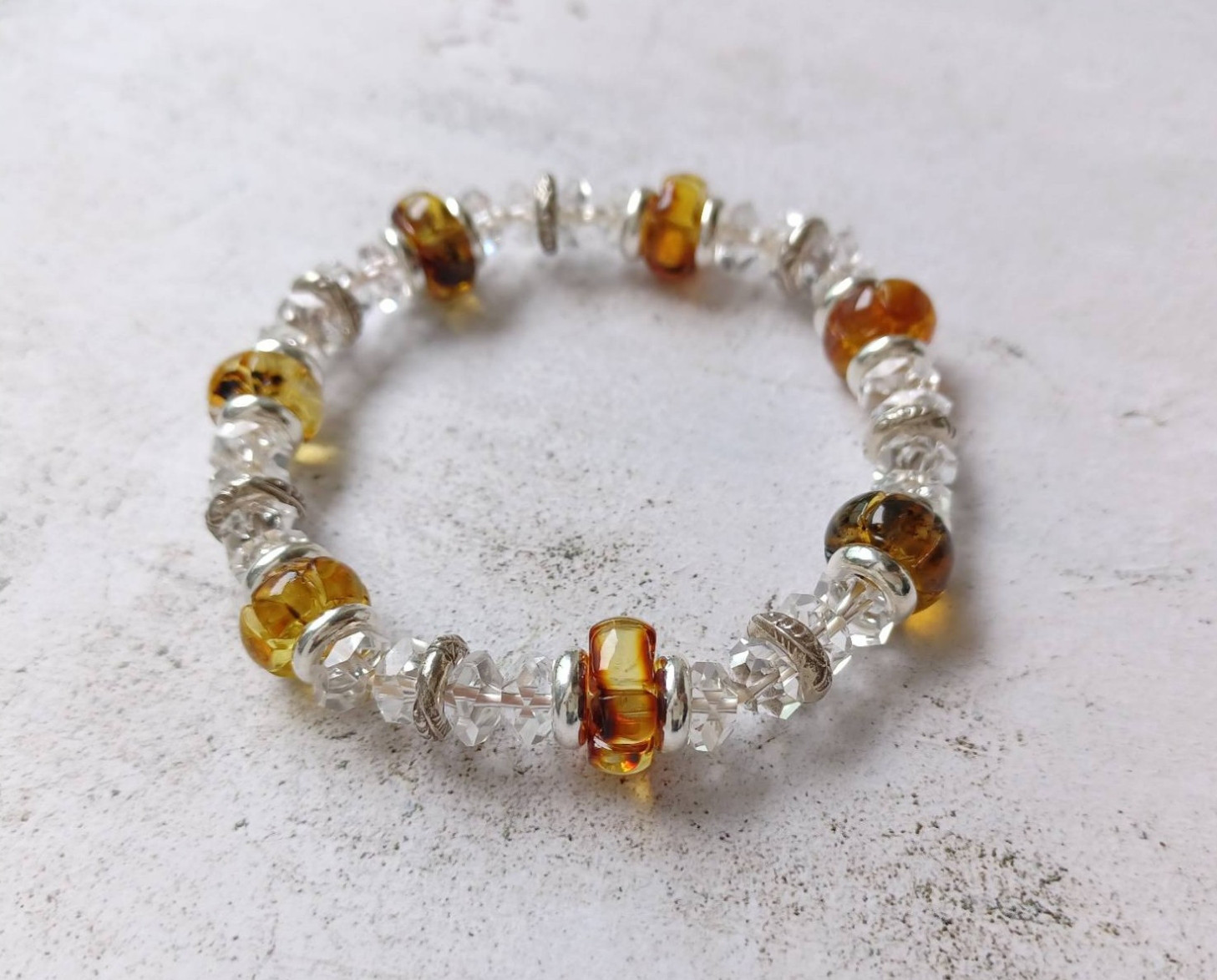 水晶×琥珀×Silver925　ブレスレット　ーCoreー