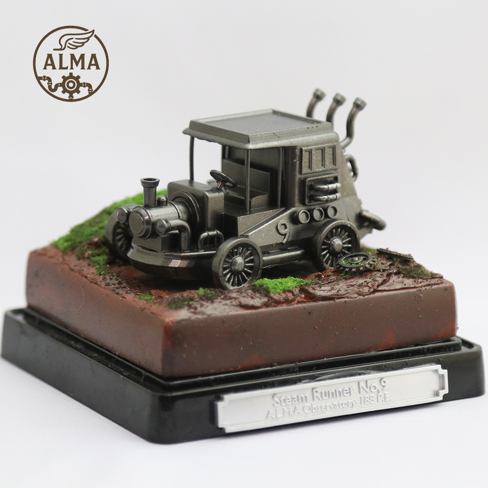 スチームパンク探索車のミニジオラマ（3Dプリント／ケース付き）