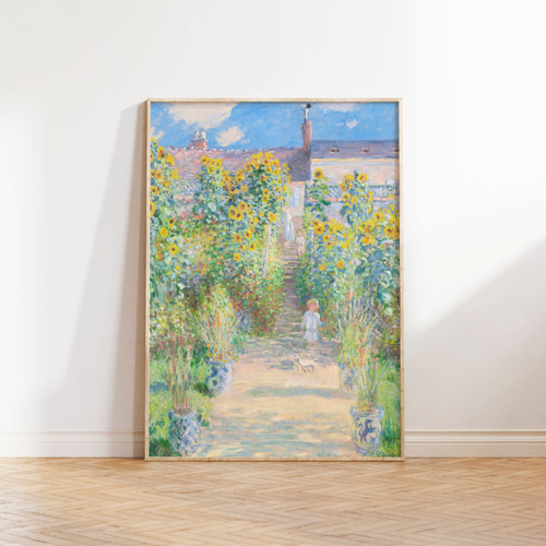 モネ 緑 庭 青空 アートポスター アンティーク インテリア 印象派 絵画