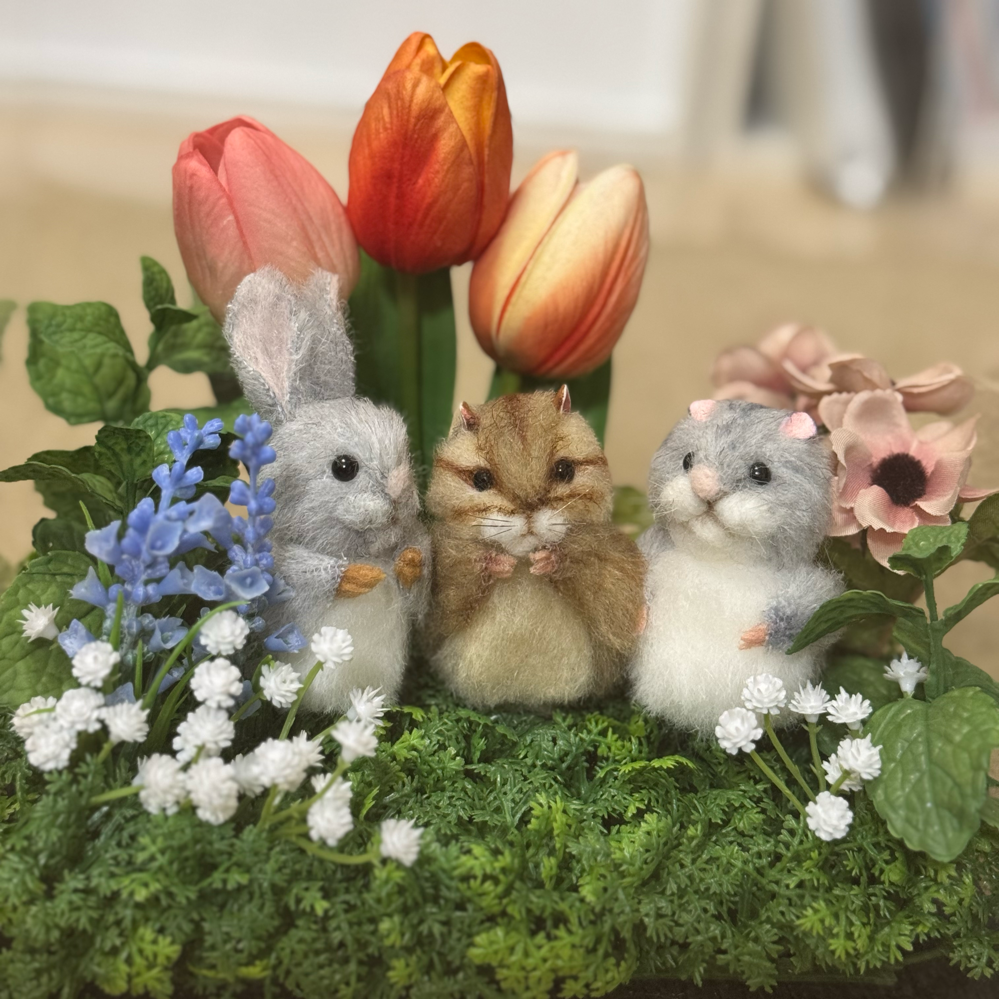 羊毛フェルト　うさぎ＊ネズミ＊かば＊ヤギ＊鳥＊メロンパン　可愛い物セットいっぱい 羊毛フェルト うさぎ＊ネズミ＊かば＊ヤギ＊鳥＊メロンパン 可愛い物