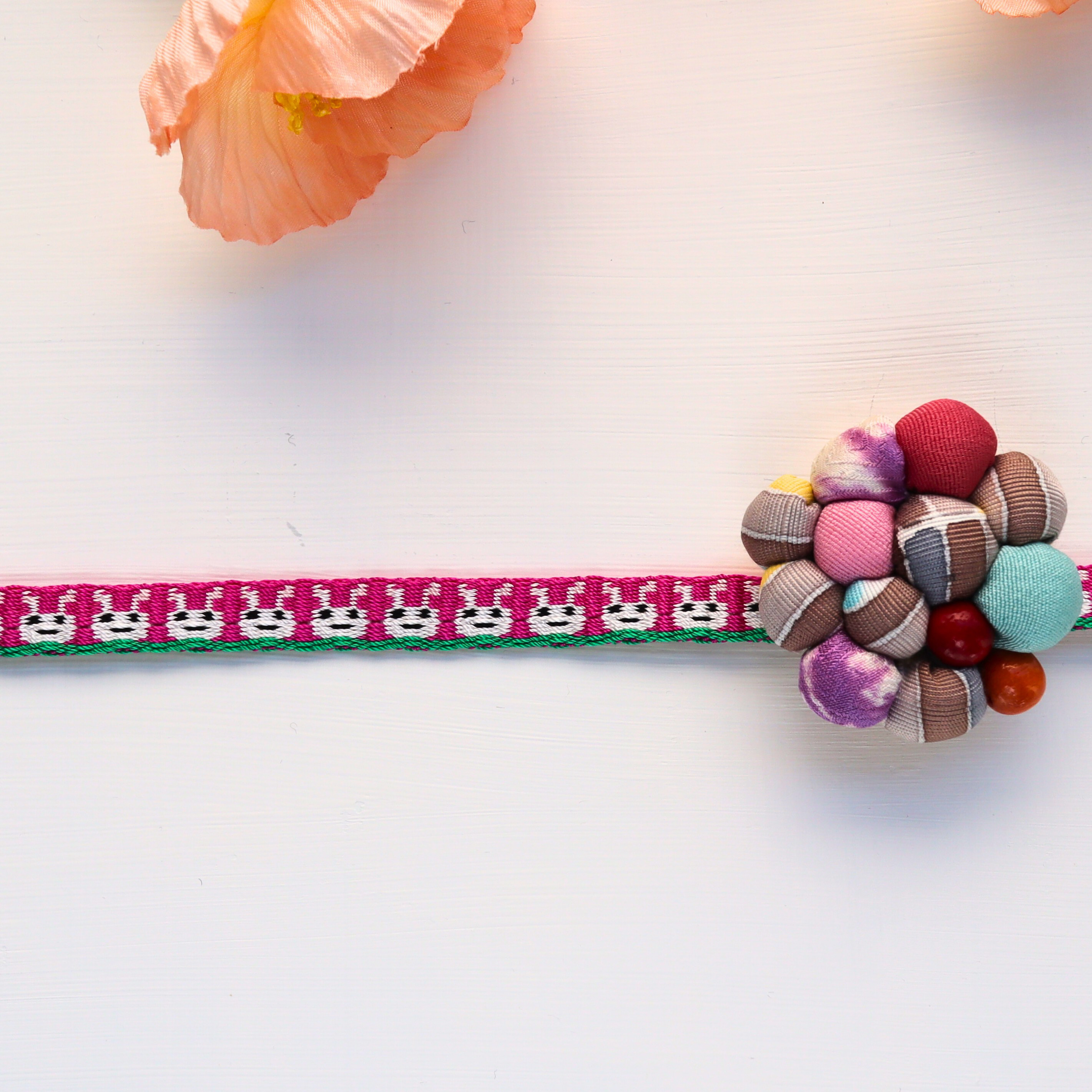 うさぎ三分紐　ART帯締め・絹　手織り帯締め