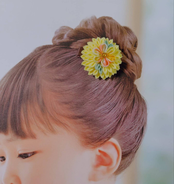 ☆和装ヘッドパーツセット☆　つまみ細工　下がり付き半くすヘアクリップ　七五三　3歳　7歳　初節句　成人式　和装 3枚目の画像