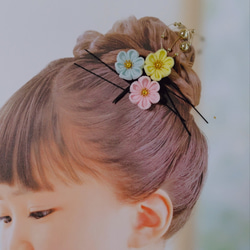 ☆和装ヘッドパーツセット☆　つまみ細工　下がり付き半くすヘアクリップ　七五三　3歳　7歳　初節句　成人式　和装 4枚目の画像