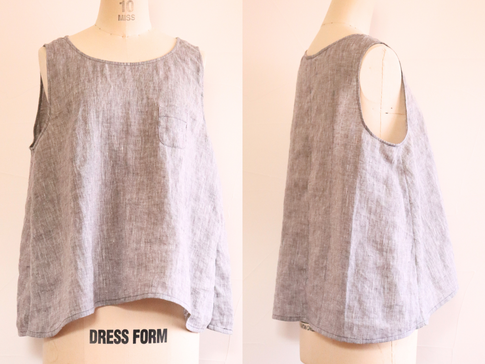 頭からかぶるだけ！：：夏もサラサラ　イージープルオーバー　タンクトップ：ヨーロッパリネン100●ダンガリーグレー●