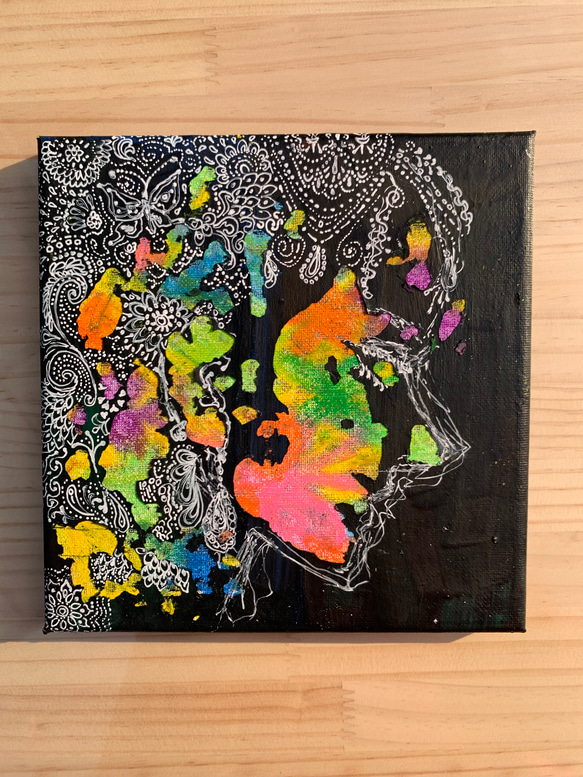 シルエットの抽象画 アクリル画 抽象画【Pillar of Your Lightーヒカリの柱－グリーン】アクリル