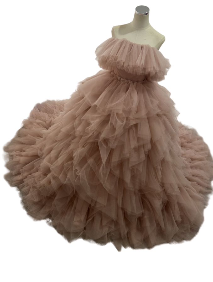 カラードレス 薄ピンク オフショルダー オーバースカート 取り外し デザイン感 サッシュベルト 花嫁/ウェディングドレ