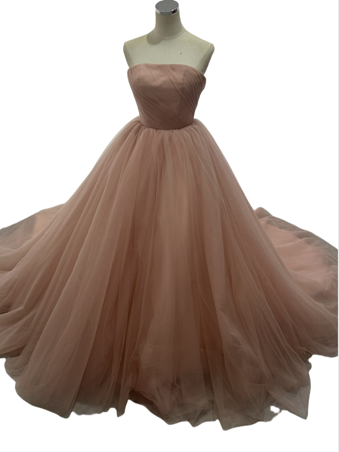 カラードレス 薄ピンク ビスチェドレス Aライン デザイン感 サッシュベルト 花嫁/ウェディングドレ