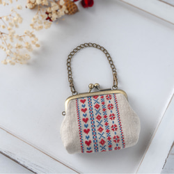 あじさい刺繍リネン巾着袋 クロスステッチのワンポイント刺繍 巾着袋