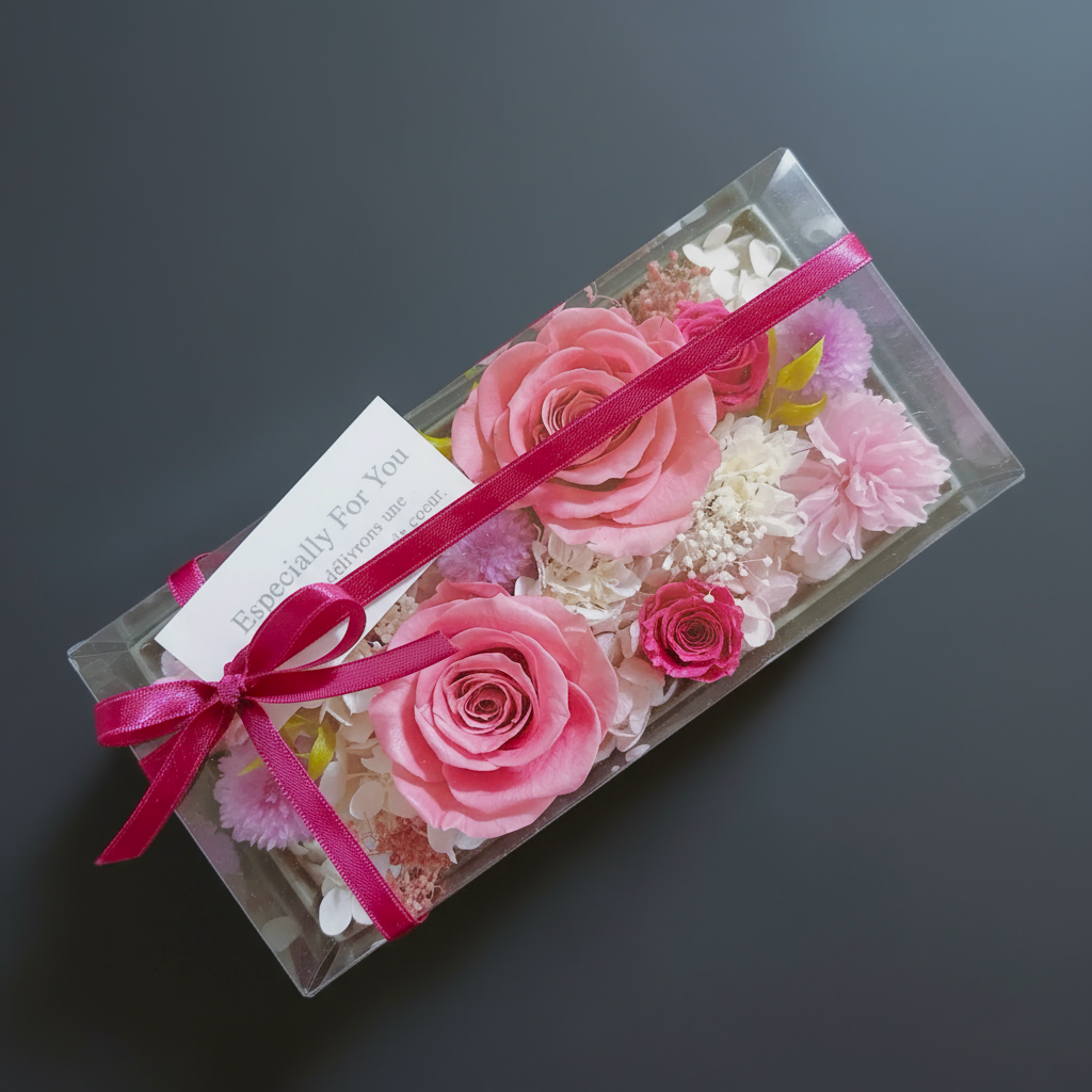 フラワーアレンジメント　バラ　プリザーブドフラワー　蓋付きボックス　インテリア　ギフト