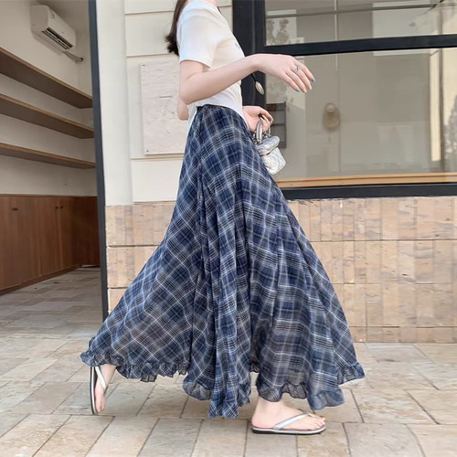 スカート、シフォンスカート、ウエストゴム、夏 ロングスカート