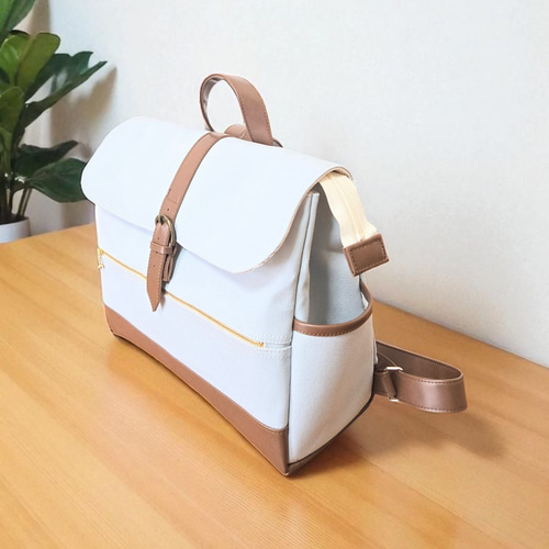 色の変更可能 ベビーブルー帆布と焦げ茶PVC レザーの四角い