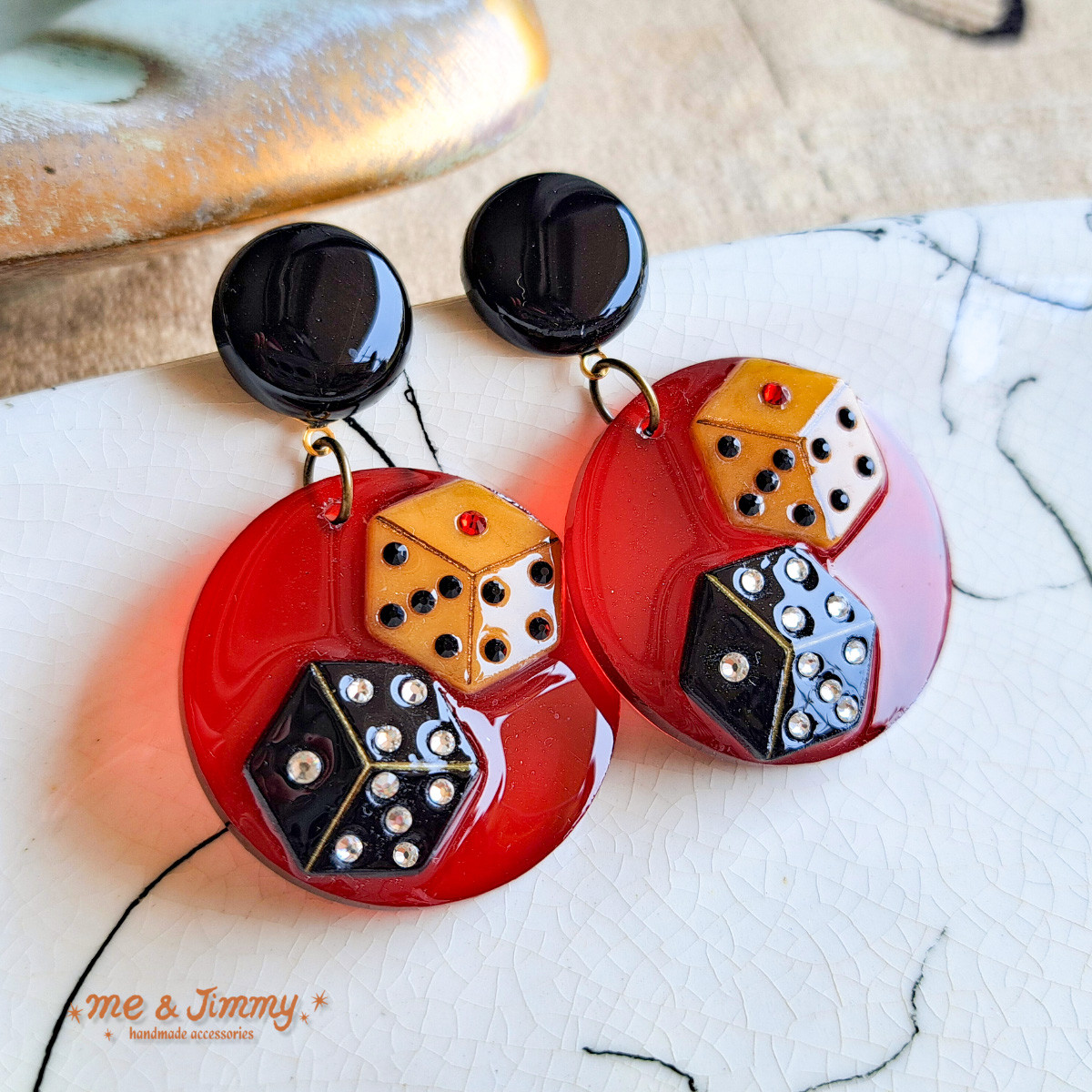 レトロ ツインダイス ピアス・イヤリング 【レッド】Retro Twin Dice Earringsサイコロピアス