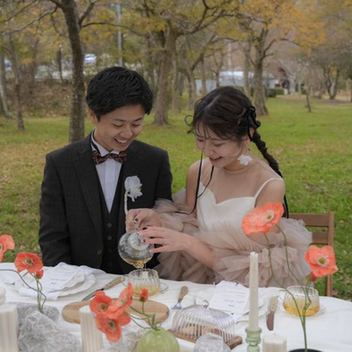 実例写真！トップス あんず色 ソフトチュール ふわふわ袖 前撮り 2次会  