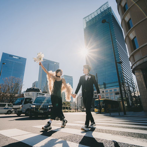 実例写真！トップス あんず色 ソフトチュール ふわふわ袖 前撮り 2次会  