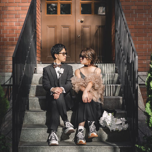 実例写真！トップス あんず色 ソフトチュール ふわふわ袖 前撮り 2次会  