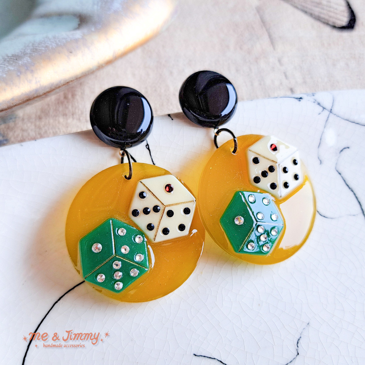レトロ ツインダイス ピアス・イヤリング 【マンゴー】Retro Twin Dice Earringsサイコロイヤリング