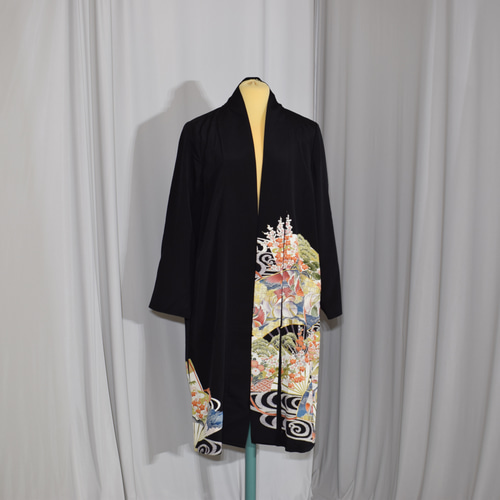 カーディガン風羽織コート,ブラック,上品＆華やか,和の一着【着物