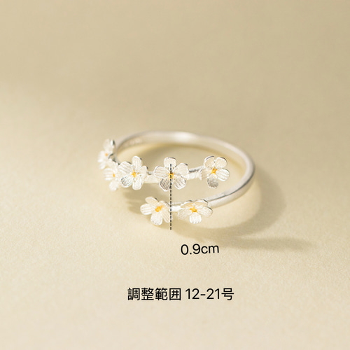 天然石リング、シルバー 925、花の装飾デザイン、指輪 シルバー925 華奢 七輪のお花 リング 指輪 silver925 フリーサイズ