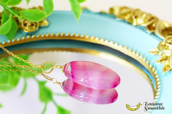 薄紫とピンクの可愛らしさ満点♡ パープル サードニクスアゲート  大粒 オーバル 14kgfネックレス 8月誕生石 1枚目の画像