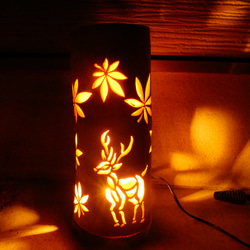 特大☆竹灯籠 カラー 〜猫面・狐面〜 幻想の灯り ☆ 竹ランプ スタンド