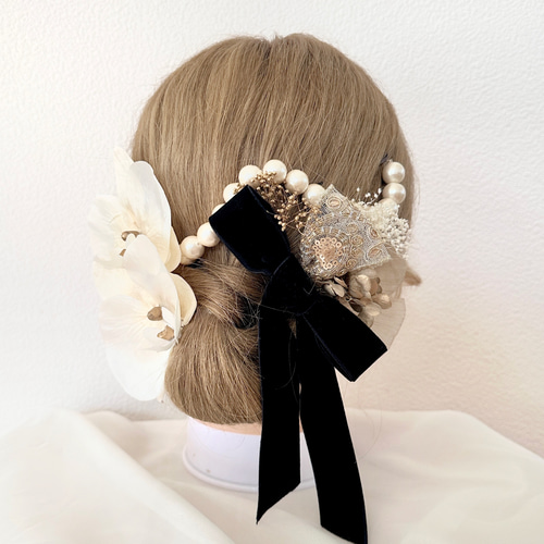 成人式 髪飾り【金箔付き】和装 振袖 胡蝶蘭 パール 卒業式 ヘアピン