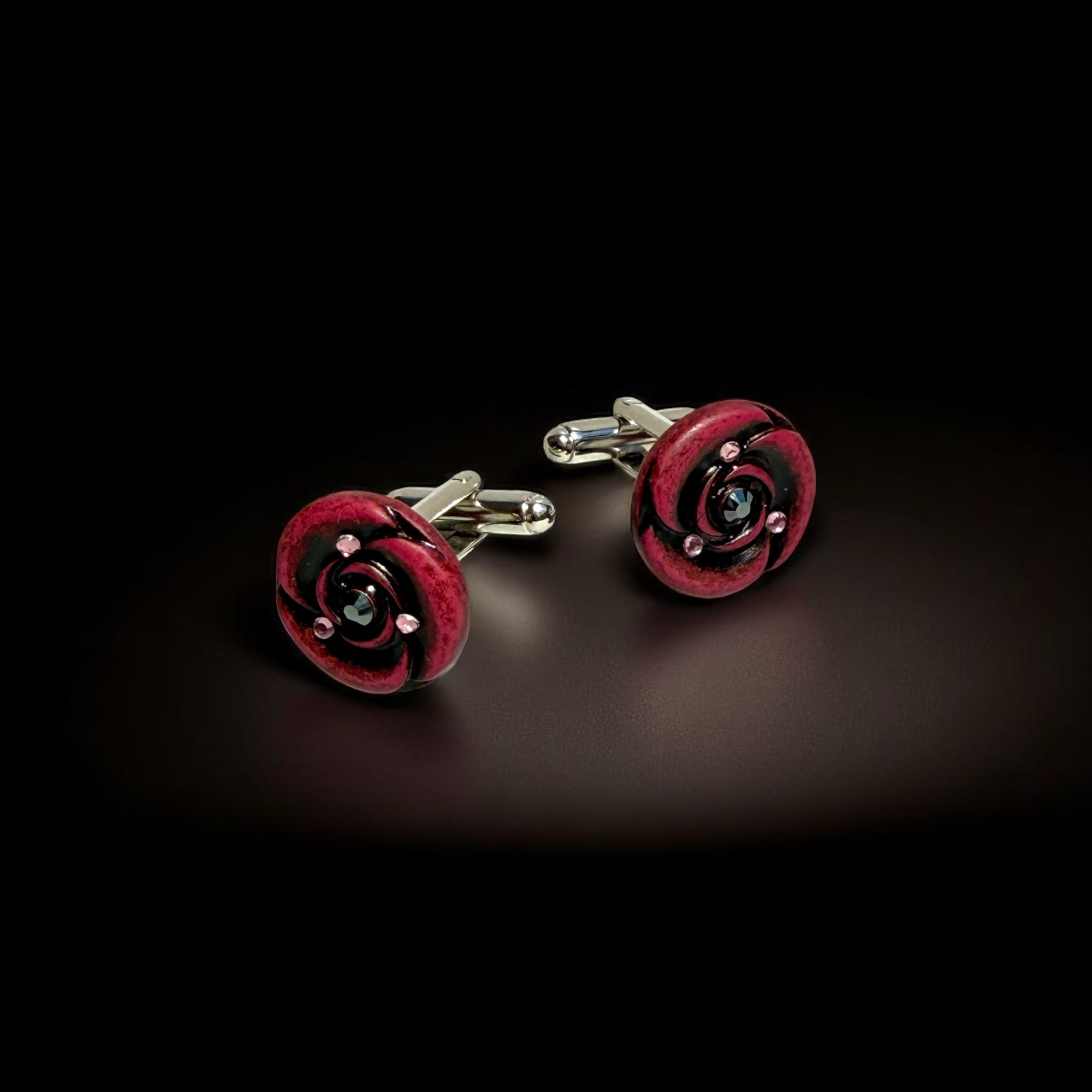 レッドバージョン：深みを表現した薔薇のカフスボタン Premium 217