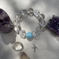 高品質ラリマーとブラジル産天然水晶のブレスレット